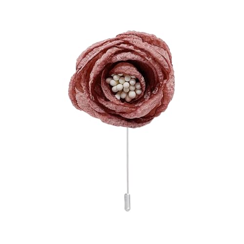 Satinblume Anstecknadel Anstecker Hochzeit Boutonn 3 * 6 CM 6/10 STÜCKE Lila Rose Silber Tuch Chiffon Blume Anstecknadel Abzeichen Mit Silber Pin Blume Rose Blume Anstecknadel(Pink) von DUBTEDHOU