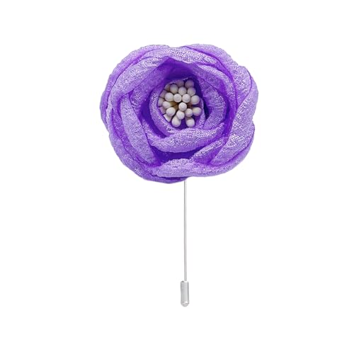Satinblume Anstecknadel Anstecker Hochzeit Boutonn 3 * 6 CM 6/10 STÜCKE Lila Rose Silber Tuch Chiffon Blume Anstecknadel Abzeichen Mit Silber Pin Blume Rose Blume Anstecknadel(Purple) von DUBTEDHOU