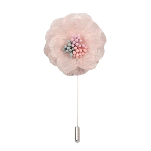DUBTEDHOU Satinblume Anstecknadel Anstecker Hochzeit Boutonn 4,5 * 10 cm 3/6 Stück Lila Kamelie Silber Satin Blume Anstecknadel Abzeichen Blume Rose Blume/Rose Anstecknadel Brosche Pin(Beige) von DUBTEDHOU