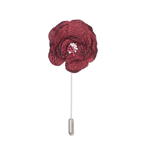 Satinblume Anstecknadel Anstecker Hochzeit Boutonn 4,5 * 9 cm 15/30 Stück Guaze Chiffon Blume Silber Satin Blume Anstecknadel Abzeichen Blume Rose Blume/Rose Anstecknadel Brosche Pin(Wine red) von DUBTEDHOU
