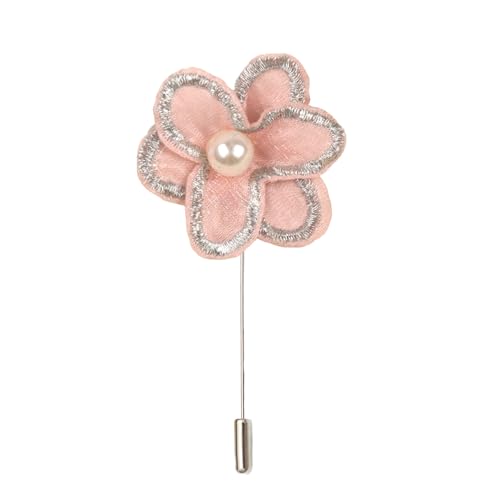 Satinblume Anstecknadel Anstecker Hochzeit Boutonn 4 * 6CM 50/30PCS Perle Gold Tuch Chiffon Blume Anstecknadel Abzeichen mit Gold Pin Blume Blume Anstecknadel Brosche Pin for Frauen(Blue) von DUBTEDHOU