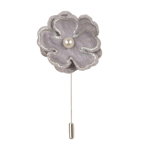 Satinblume Anstecknadel Anstecker Hochzeit Boutonn 4 * 6CM 50/30PCS Perle Gold Tuch Chiffon Blume Anstecknadel Abzeichen mit Gold Pin Blume Blume Anstecknadel Brosche Pin for Frauen(Gray) von DUBTEDHOU