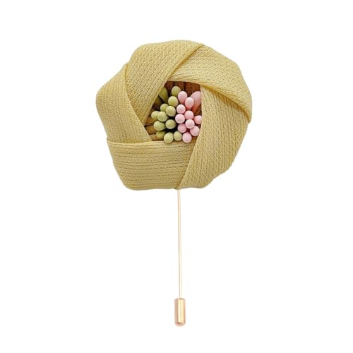 Satinblume Anstecknadel Anstecker Hochzeit Boutonn 4 * 6CM 6/10PCS Blumenkern Gold Stoff Baumwolle Blume Anstecknadel Abzeichen mit Gold Pin Blume Blume Anstecknadel Brosche Pin(Yellow) von DUBTEDHOU