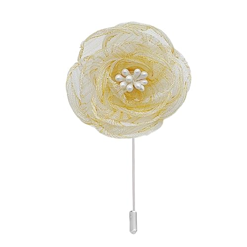 Satinblume Anstecknadel Anstecker Hochzeit Boutonn 4 * 6CM 6/10PCS Perle Streifen Gold Tuch Chiffon Blume Anstecknadel Abzeichen Mit Gold Pin Blume Blume Anstecknadel Brosche Pin(Beige) von DUBTEDHOU