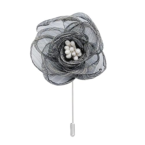 Satinblume Anstecknadel Anstecker Hochzeit Boutonn 4 * 6CM 6/10PCS Perle Streifen Gold Tuch Chiffon Blume Anstecknadel Abzeichen Mit Gold Pin Blume Blume Anstecknadel Brosche Pin(Black) von DUBTEDHOU