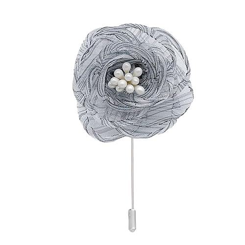 Satinblume Anstecknadel Anstecker Hochzeit Boutonn 4 * 6CM 6/10PCS Perle Streifen Gold Tuch Chiffon Blume Anstecknadel Abzeichen Mit Gold Pin Blume Blume Anstecknadel Brosche Pin(Grey) von DUBTEDHOU
