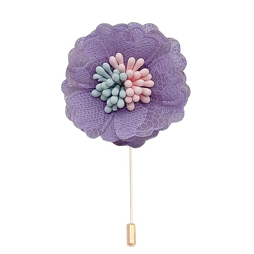 Satinblume Anstecknadel Anstecker Hochzeit Boutonn 4 * 6CM 6/10PCS Spitze Blumen Gold Tuch Chiffon Blume Anstecknadel Abzeichen Mit Gold Pin Blume Blume Anstecknadel Brosche Pin(Purple) von DUBTEDHOU