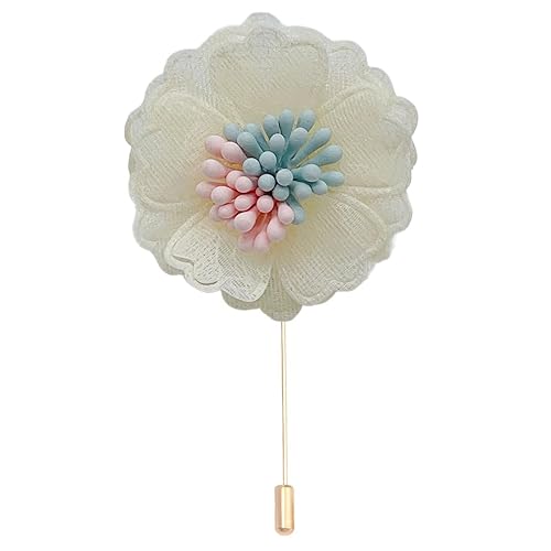 Satinblume Anstecknadel Anstecker Hochzeit Boutonn 4 * 6CM 6/10PCS Spitze Blumen Gold Tuch Chiffon Blume Anstecknadel Abzeichen Mit Gold Pin Blume Blume Anstecknadel Brosche Pin(White) von DUBTEDHOU