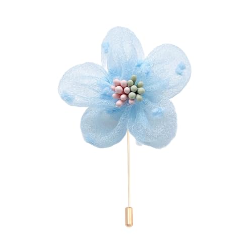 Satinblume Anstecknadel Anstecker Hochzeit Boutonn 4 * 6CM 6/10PCS Zweifarbiger Kern Goldstoff Chiffon Blume Anstecknadel Abzeichen Mit Gold Pin Blume Blume Anstecknadel Brosche Pin(Blue) von DUBTEDHOU