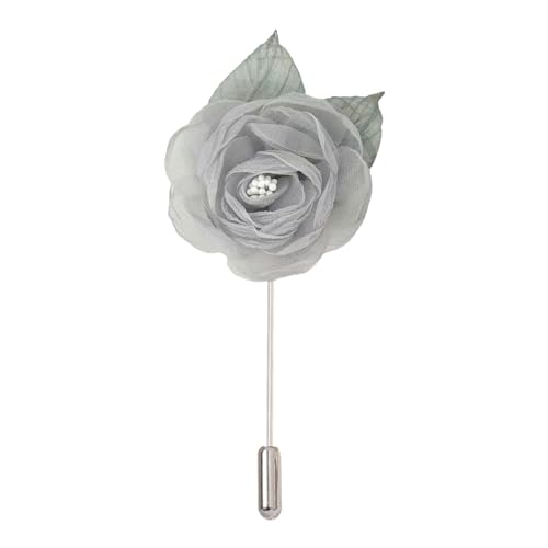 Satinblume Anstecknadel Anstecker Hochzeit Boutonn 4 * 9 cm 3/6 STÜCKE Himmelblau Silber Satin Blume Anstecknadel Abzeichen Blume Rose Blume/Rose Anstecknadel Brosche Pin(Light grey) von DUBTEDHOU