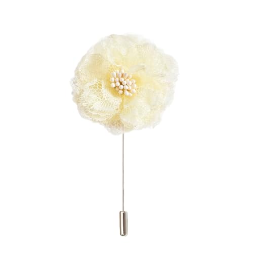 Satinblume Anstecknadel Anstecker Hochzeit Boutonn 5 * 10CM 3/6PCS Silber Chiffon Blume Anstecknadel Abzeichen mit Silber Pin Blume Rose Blume Anstecknadel Marine blau Brosche Pin(Beige yellow) von DUBTEDHOU