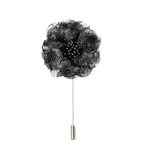 Satinblume Anstecknadel Anstecker Hochzeit Boutonn 5 * 10CM 3/6PCS Silber Chiffon Blume Anstecknadel Abzeichen mit Silber Pin Blume Rose Blume Anstecknadel Marine blau Brosche Pin(Black) von DUBTEDHOU