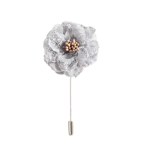 Satinblume Anstecknadel Anstecker Hochzeit Boutonn 5 * 10CM 3/6PCS Silber Chiffon Blume Anstecknadel Abzeichen mit Silber Pin Blume Rose Blume Anstecknadel Marine blau Brosche Pin(Gray) von DUBTEDHOU