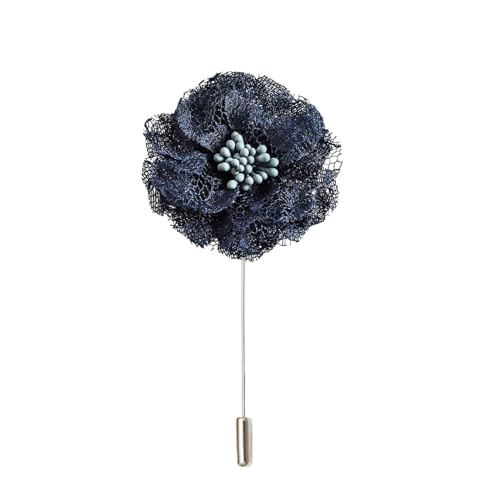 Satinblume Anstecknadel Anstecker Hochzeit Boutonn 5 * 10CM 3/6PCS Silber Chiffon Blume Anstecknadel Abzeichen mit Silber Pin Blume Rose Blume Anstecknadel Marine blau Brosche Pin(Navy blue) von DUBTEDHOU