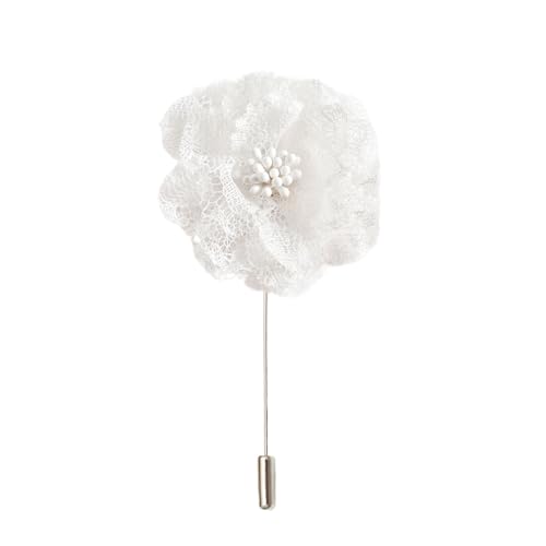 Satinblume Anstecknadel Anstecker Hochzeit Boutonn 5 * 10CM 3/6PCS Silber Chiffon Blume Anstecknadel Abzeichen mit Silber Pin Blume Rose Blume Anstecknadel Marine blau Brosche Pin(White) von DUBTEDHOU
