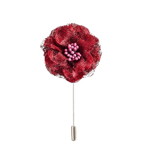 Satinblume Anstecknadel Anstecker Hochzeit Boutonn 5 * 10CM 3/6PCS Silber Chiffon Blume Anstecknadel Abzeichen mit Silber Pin Blume Rose Blume Anstecknadel Marine blau Brosche Pin(Wine red) von DUBTEDHOU
