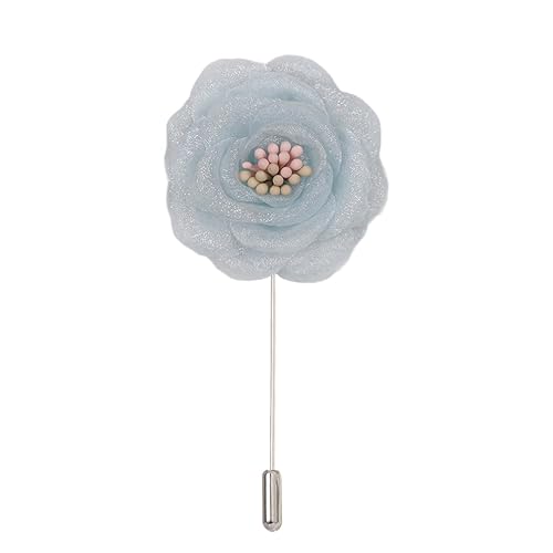 Satinblume Anstecknadel Anstecker Hochzeit Boutonn 5 * 10CM 5/10PCS Pailletten Chiffon Silber Satin Blume Anstecknadel Abzeichen Blume Rose Blume/Rose Anstecknadel Brosche Pin(Sky Blue) von DUBTEDHOU