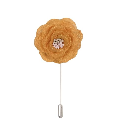 Satinblume Anstecknadel Anstecker Hochzeit Boutonn 5 * 10CM 5/10PCS Pailletten Chiffon Silber Satin Blume Anstecknadel Abzeichen Blume Rose Blume/Rose Anstecknadel Brosche Pin(Sunset yellow) von DUBTEDHOU