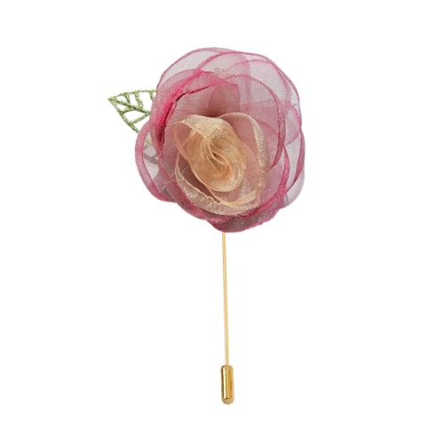 Satinblume Anstecknadel Anstecker Hochzeit Boutonn 5 * 11 CM 3 STÜCKE Silber Satin Blume Anstecknadel Abzeichen Blume Rose Blume/Rose Anstecknadel Brosche Pin & grünes Blatt(Violet) von DUBTEDHOU