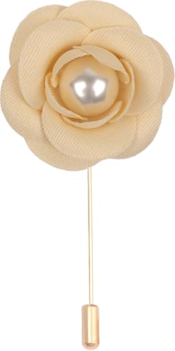 Satinblume Anstecknadel Anstecker Hochzeit Boutonn 5 * 7CM 10/5PCS Perle Kamelie Gold Tuch Baumwolle Blume Anstecknadel Abzeichen Mit Gold Pin Blume Blume Anstecknadel Brosche Pin(Beige) von DUBTEDHOU