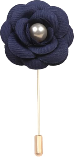 Satinblume Anstecknadel Anstecker Hochzeit Boutonn 5 * 7CM 10/5PCS Perle Kamelie Gold Tuch Baumwolle Blume Anstecknadel Abzeichen Mit Gold Pin Blume Blume Anstecknadel Brosche Pin(Dark Blue) von DUBTEDHOU
