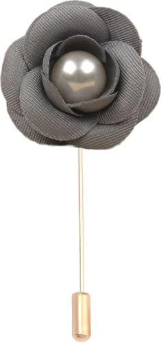 Satinblume Anstecknadel Anstecker Hochzeit Boutonn 5 * 7CM 10/5PCS Perle Kamelie Gold Tuch Baumwolle Blume Anstecknadel Abzeichen Mit Gold Pin Blume Blume Anstecknadel Brosche Pin(Grey) von DUBTEDHOU