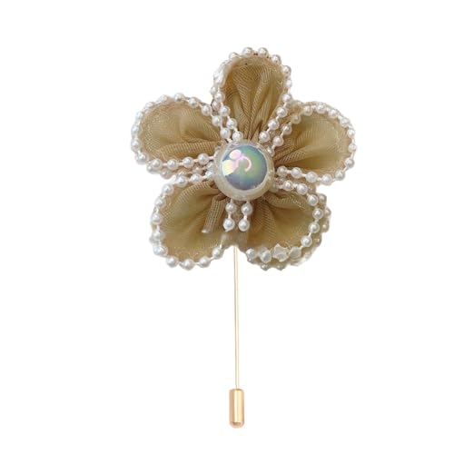 Satinblume Anstecknadel Anstecker Hochzeit Boutonn 5 * 7CM 6/10PCS Perle Blumen Gold Tuch Chiffon Blume Anstecknadel Abzeichen mit Gold Pin Blume Blume Anstecknadel Brosche Pin(Beige) von DUBTEDHOU