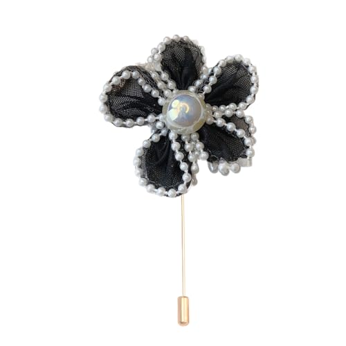 Satinblume Anstecknadel Anstecker Hochzeit Boutonn 5 * 7CM 6/10PCS Perle Blumen Gold Tuch Chiffon Blume Anstecknadel Abzeichen mit Gold Pin Blume Blume Anstecknadel Brosche Pin(Black) von DUBTEDHOU