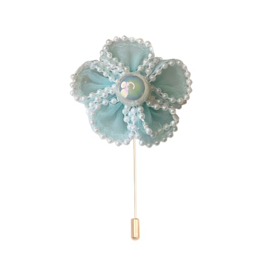Satinblume Anstecknadel Anstecker Hochzeit Boutonn 5 * 7CM 6/10PCS Perle Blumen Gold Tuch Chiffon Blume Anstecknadel Abzeichen mit Gold Pin Blume Blume Anstecknadel Brosche Pin(Blue) von DUBTEDHOU