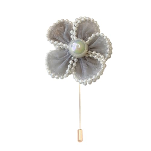 Satinblume Anstecknadel Anstecker Hochzeit Boutonn 5 * 7CM 6/10PCS Perle Blumen Gold Tuch Chiffon Blume Anstecknadel Abzeichen mit Gold Pin Blume Blume Anstecknadel Brosche Pin(Grey) von DUBTEDHOU
