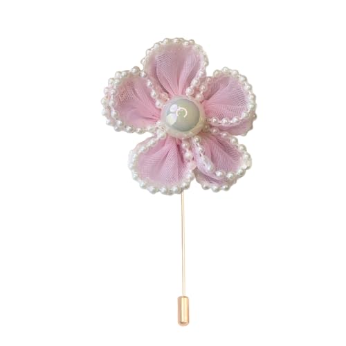 Satinblume Anstecknadel Anstecker Hochzeit Boutonn 5 * 7CM 6/10PCS Perle Blumen Gold Tuch Chiffon Blume Anstecknadel Abzeichen mit Gold Pin Blume Blume Anstecknadel Brosche Pin(Light pink) von DUBTEDHOU