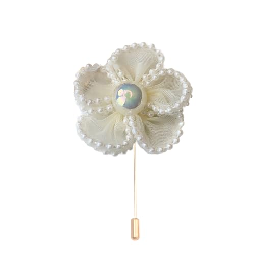 Satinblume Anstecknadel Anstecker Hochzeit Boutonn 5 * 7CM 6/10PCS Perle Blumen Gold Tuch Chiffon Blume Anstecknadel Abzeichen mit Gold Pin Blume Blume Anstecknadel Brosche Pin(Off white) von DUBTEDHOU