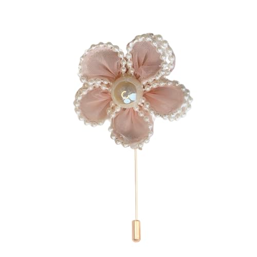 Satinblume Anstecknadel Anstecker Hochzeit Boutonn 5 * 7CM 6/10PCS Perle Blumen Gold Tuch Chiffon Blume Anstecknadel Abzeichen mit Gold Pin Blume Blume Anstecknadel Brosche Pin(Orange pink) von DUBTEDHOU
