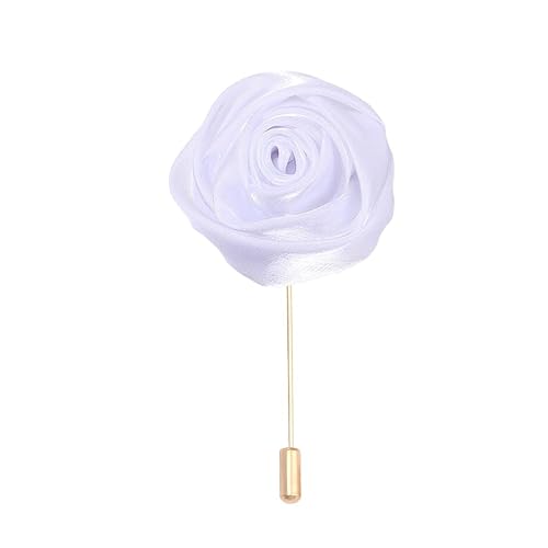 Satinblume Anstecknadel Anstecker Hochzeit Boutonn 5 * 7CM 6/10PCS Rosenknospen Gold Tuch Baumwolle Blume Anstecknadel Abzeichen mit Gold Pin Blume Blume Anstecknadel Brosche Pin(White) von DUBTEDHOU