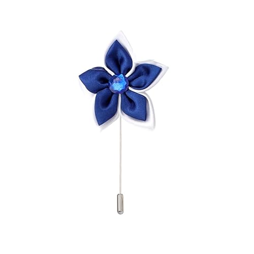 Satinblume Anstecknadel Anstecker Hochzeit Boutonn 5 * 9 cm 10/20 Stück grün Strass Doppelschicht Silber Satin Blume Anstecknadel Abzeichen Blume Rose Blume/Rose Anstecknadel Brosche Pin(Blue) von DUBTEDHOU