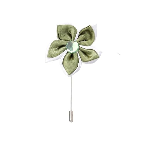 Satinblume Anstecknadel Anstecker Hochzeit Boutonn 5 * 9 cm 10/20 Stück grün Strass Doppelschicht Silber Satin Blume Anstecknadel Abzeichen Blume Rose Blume/Rose Anstecknadel Brosche Pin(Green) von DUBTEDHOU