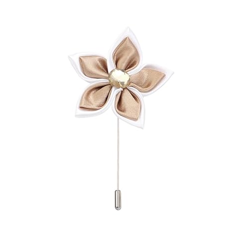 Satinblume Anstecknadel Anstecker Hochzeit Boutonn 5 * 9 cm 10/20 Stück grün Strass Doppelschicht Silber Satin Blume Anstecknadel Abzeichen Blume Rose Blume/Rose Anstecknadel Brosche Pin(Light Brown) von DUBTEDHOU