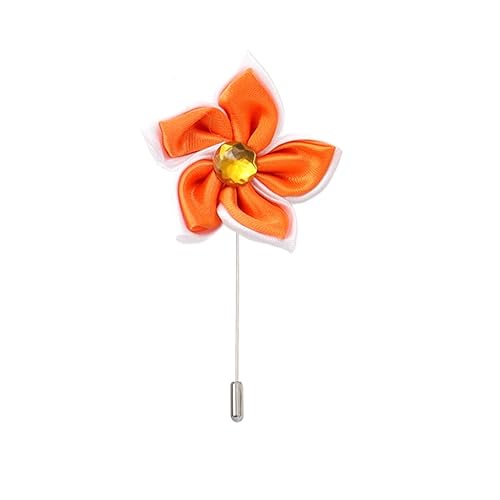 Satinblume Anstecknadel Anstecker Hochzeit Boutonn 5 * 9 cm 10/20 Stück grün Strass Doppelschicht Silber Satin Blume Anstecknadel Abzeichen Blume Rose Blume/Rose Anstecknadel Brosche Pin(Orange Color) von DUBTEDHOU