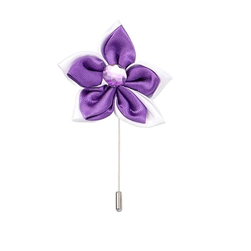 Satinblume Anstecknadel Anstecker Hochzeit Boutonn 5 * 9 cm 10/20 Stück grün Strass Doppelschicht Silber Satin Blume Anstecknadel Abzeichen Blume Rose Blume/Rose Anstecknadel Brosche Pin(Purple) von DUBTEDHOU