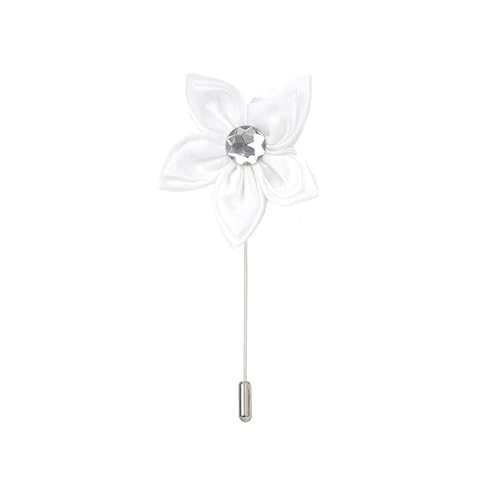 Satinblume Anstecknadel Anstecker Hochzeit Boutonn 5 * 9 cm 10/20 Stück grün Strass Doppelschicht Silber Satin Blume Anstecknadel Abzeichen Blume Rose Blume/Rose Anstecknadel Brosche Pin(White) von DUBTEDHOU