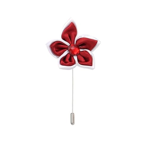 Satinblume Anstecknadel Anstecker Hochzeit Boutonn 5 * 9 cm 10/20 Stück grün Strass Doppelschicht Silber Satin Blume Anstecknadel Abzeichen Blume Rose Blume/Rose Anstecknadel Brosche Pin(Wine Red) von DUBTEDHOU