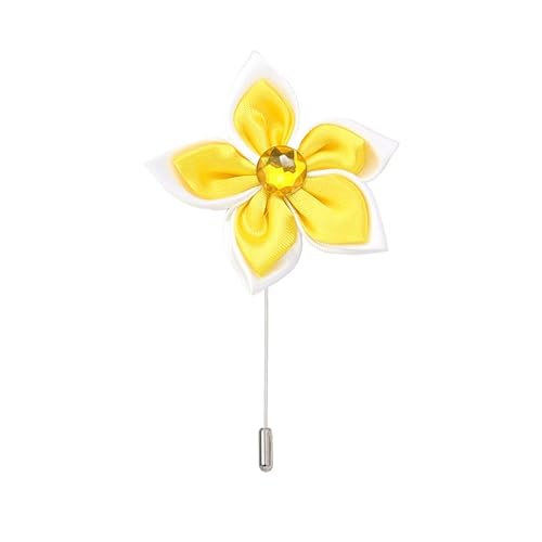 Satinblume Anstecknadel Anstecker Hochzeit Boutonn 5 * 9 cm 10/20 Stück grün Strass Doppelschicht Silber Satin Blume Anstecknadel Abzeichen Blume Rose Blume/Rose Anstecknadel Brosche Pin(Yellow) von DUBTEDHOU