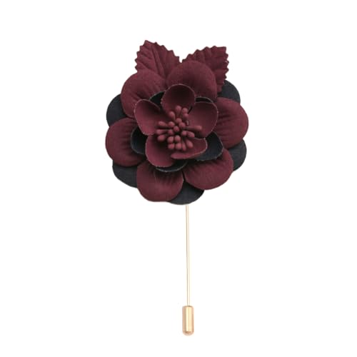 Satinblume Anstecknadel Anstecker Hochzeit Boutonn 5 * 9CM 10/5 STÜCKE Smiley Gesicht Gold Tuch Baumwolle Blume Anstecknadel Abzeichen Mit Gold Pin Blume Blume Anstecknadel Brosche Pin Pin(Wine Red) von DUBTEDHOU
