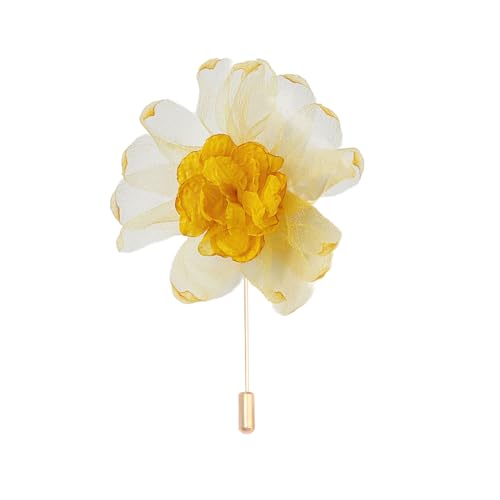 Satinblume Anstecknadel Anstecker Hochzeit Boutonn 5 * 9CM 6/10PCS Rosa Blumen Gold Tuch Chiffon Blume Anstecknadel Abzeichen mit Gold Pin Blume Blume Anstecknadel Brosche Pin(Yellow) von DUBTEDHOU