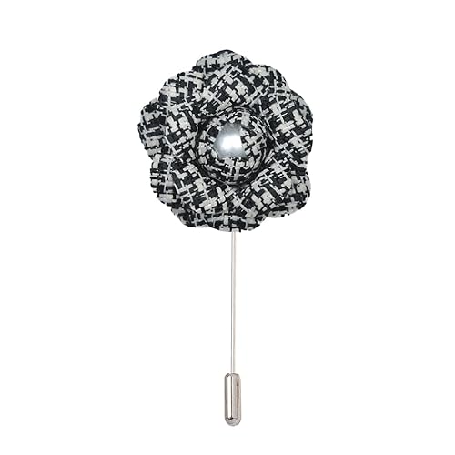 Satinblume Anstecknadel Anstecker Hochzeit Boutonn 5 STÜCKE 4 * 9 cm Perle Jacquard Silber Satin Blume Anstecknadel Abzeichen Blume Rose Blume/Rose Anstecknadel Brosche Pin(Black white grid) von DUBTEDHOU