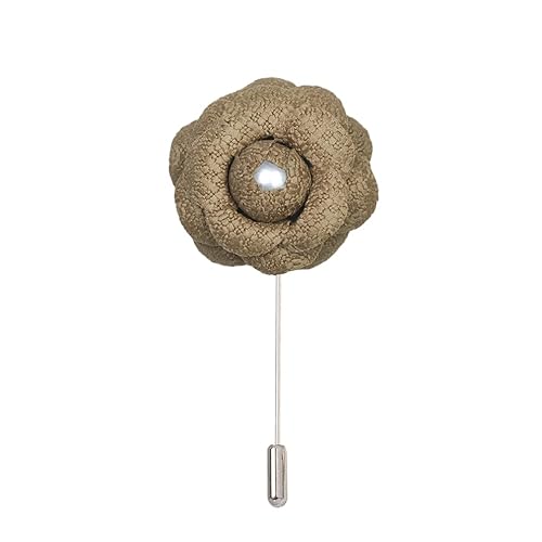 Satinblume Anstecknadel Anstecker Hochzeit Boutonn 5 STÜCKE 4 * 9 cm Perle Jacquard Silber Satin Blume Anstecknadel Abzeichen Blume Rose Blume/Rose Anstecknadel Brosche Pin(Camel) von DUBTEDHOU