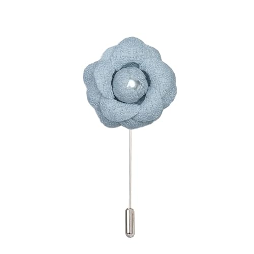 Satinblume Anstecknadel Anstecker Hochzeit Boutonn 5 STÜCKE 4 * 9 cm Perle Jacquard Silber Satin Blume Anstecknadel Abzeichen Blume Rose Blume/Rose Anstecknadel Brosche Pin(Light Blue) von DUBTEDHOU