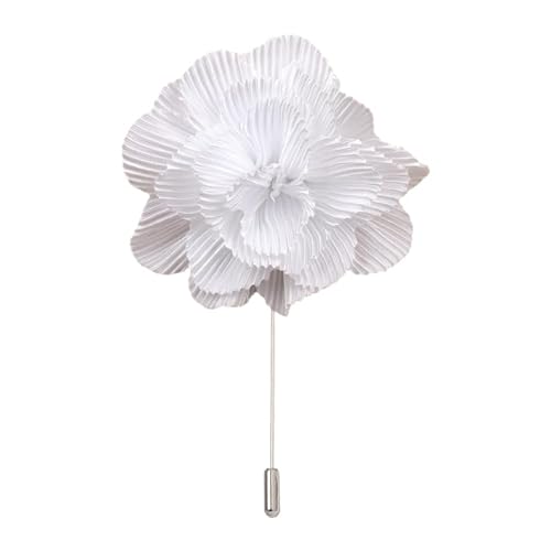 Satinblume Anstecknadel Anstecker Hochzeit Boutonn 50/100 STÜCK 12 * 10 CM Große Blume Silber Satin Blume Anstecknadel Abzeichen Blume Rose Blume/Rose Anstecknadel Brosche(White) von DUBTEDHOU