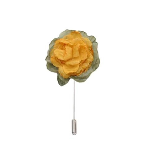 Satinblume Anstecknadel Anstecker Hochzeit Boutonn 6 * 10CM 3/6PCS Doppel Farbe Blume Silber Satin Blume Anstecknadel Abzeichen Blume Rose Blume/Rose Anstecknadel Brosche Pin(Yellow) von DUBTEDHOU