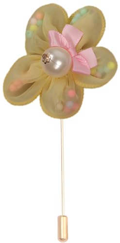 Satinblume Anstecknadel Anstecker Hochzeit Boutonn 6 * 10CM 50/25PCS Perle Blumen Gold Tuch Chiffon Blume Anstecknadel Abzeichen Mit Gold Pin Blume Blume Anstecknadel Brosche(Yellow) von DUBTEDHOU